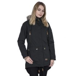 Parka Damska Wodoodporne Clea. Czarne parki Trespass, l, z materiału, z kapturem. Za 260.99 zł.