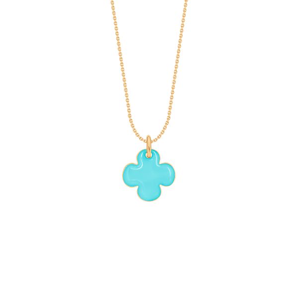 Naszyjnik z pozłacaną okrągłą koniczyną z turkusową emalią. Żółte naszyjniki Lilou, z turkusem, pozłacane. Za 218.00 zł.