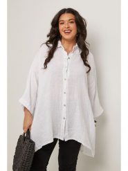 Curvy Lady Lniana koszula w kolorze białym rozmiar: 44/46. Białe koszule Curvy Lady, bez wzorów, ze lnu, klasyczne, z asymetrycznym kołnierzem, bez ramiączek. Za 162.95 zł.
