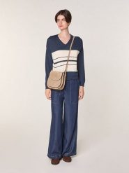 Rodier Wełniany sweter w kolorze granatowo-kremowym rozmiar: S. Brązowe swetry Rodier, s, bez wzorów, z wełny, bez ramiączek. Za 252.99 zł.