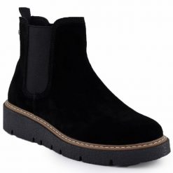 Skórzane botki damskie sztyblety na koturnie czarne Filippo DBT7261. Czarne botki Filippo, bez wzorów, ze skóry, bez obcasa, na koturnie, bez zapięcia. Za 249.99 zł.