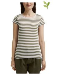 ESPRIT Koszulka w kolorze oliwkowo-białym rozmiar: L. Brązowe bluzki Esprit, l, bez wzorów, z bawełny, bez kołnierzyka, bez ramiączek. Za 26.38 zł.