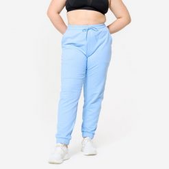 Spodnie dresowe damskie Domyos Gym & Pilates. Niebieskie spodnie dresowe DOMYOS, s, bez wzorów, z bawełny, na fitness i siłownię. W wyprzedaży za 59.99 zł.