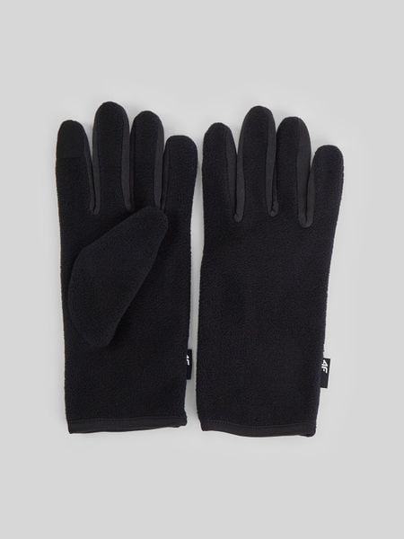 4F Rękawiczki polarowe Touch Screen uniseks - czarne L. Czarne rękawiczki 4f, bez wzorów, z dzianiny. Za 49.99 zł.