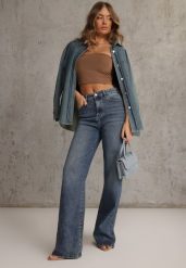 Niebieskie Jeansy Wide Leg High Waist z Bawełną i Dodatkiem Wiskozy Phrixanise. Niebieskie jeansy Renee, l, bez wzorów, z podwyższonym stanem. Za 139.99 zł.