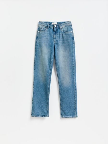 Jeansy straight fit - niebieski. Niebieskie jeansy Reserved, bez wzorów. Za 199.99 zł.