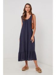 Lin Passion Lniana sukienka w kolorze granatowym rozmiar: 40/42. Niebieskie sukienki Lin Passion, bez wzorów, ze lnu, bez kołnierzyka, bez ramiączek, midi. Za 161.95 zł.