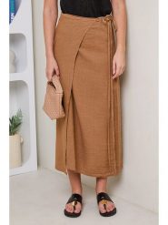 Rodier Lin Lniana spódnica w kolorze karmelowym rozmiar: XL/XXL. Brązowe spódnice Rodier Lin, xl, z aplikacjami, ze lnu, maxi, kopertowe. Za 110.04 zł.