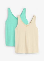 Tank top z czystej bawełny organicznej (2 szt.). Zielone topy bonprix, bez wzorów, z bawełny, bez kołnierzyka, bez ramiączek. Za 37.98 zł.