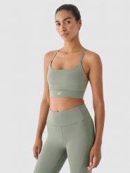 4F Biustonosz treningowy z niskim wsparciem - oliwkowy/khaki M. Brązowe bielizna sportowa 4f, m, bez wzorów, z dzianiny. W wyprzedaży za 59.99 zł.