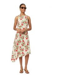 Scotch & Soda Sukienka w kolorze beżowo-czerwonym rozmiar: M. Brązowe sukienki Scotch & Soda, m, bez wzorów, z asymetrycznym kołnierzem, bez ramiączek, midi, asymetryczne. Za 286.45 zł.