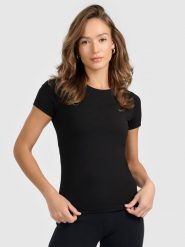 4F T-shirt slim gładki damski - czarny XL. Czarne t-shirty 4f, l, bez wzorów, bez kołnierzyka, bez ramiączek. Za 49.99 zł.