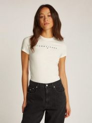 TOMMY JEANS Koszulka w kolorze kremowym rozmiar: XS. Brązowe bluzki Tommy Jeans, xs, bez wzorów, z bawełny, bez kołnierzyka, bez ramiączek. Za 74.81 zł.