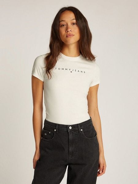 TOMMY JEANS Koszulka w kolorze kremowym rozmiar: XS. Brązowe bluzki Tommy Jeans, xs, bez wzorów, z bawełny, bez kołnierzyka, bez ramiączek. Za 120.95 zł.