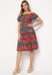 Czerwona Sukienka Bawełniana Hiszpanka w Stylu Boho Raelinora. Czerwone sukienki Born2be, m, bez wzorów, z bawełny, boho, bez kołnierzyka, bez ramiączek. Za 44.99 zł.