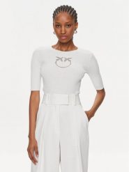 Pinko Sweter Tritone 102017 A1KW Biały Slim Fit. Białe swetry Pinko, l, bez wzorów, z bawełny, bez ramiączek. Za 499.99 zł.
