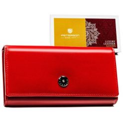 Modny portfel damski skórzany z przegródkami - Peterson. Czerwone portfele Peterson, bez wzorów, ze skóry. Za 91.99 zł.