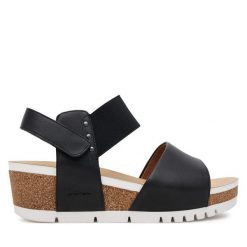 Sandały Josef Seibel. Czarne sandały Josef Seibel, bez wzorów, bez obcasa, na koturnie, bez zapięcia. Za 439.99 zł.
