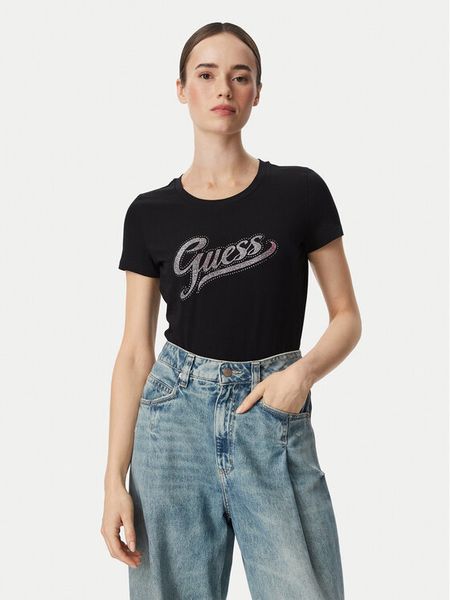 Guess T-Shirt W6YI21 K4337 Czarny Regular Fit. Czarne t-shirty Guess, m, z aplikacjami, z bawełny, bez kołnierzyka, bez ramiączek. Za 154.99 zł.