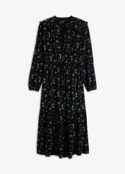Sukienka midi z czystej wiskozy. Czarne sukienki bonprix, bez wzorów, z wiskozy, bez kołnierzyka, bez ramiączek, midi. Za 149.99 zł.