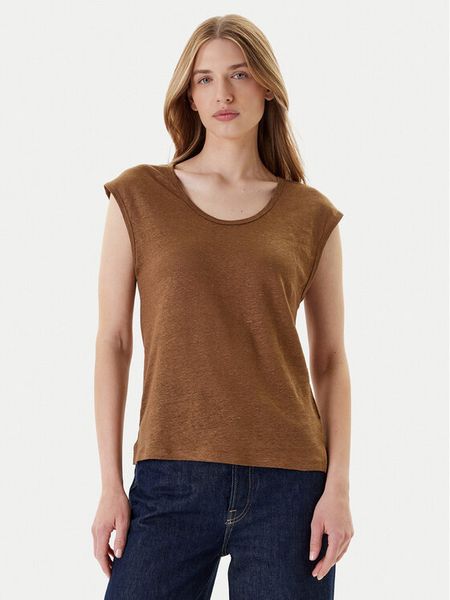 United Colors Of Benetton T-Shirt 37UJE16B1 Brązowy Regular Fit. Brązowe t-shirty United Colors of Benetton, xl, bez wzorów, ze lnu, bez kołnierzyka, bez ramiączek. Za 109.99 zł.