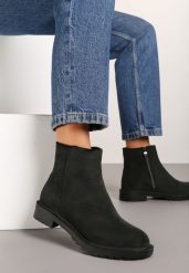 Czarne Botki z Imitacji Zamszu w Eleganckim Stylu Niadoraea. Czarne botki Renee, na zimę, bez wzorów, z jeansu, bez obcasa, na obcasie, bez zapięcia. Za 109.99 zł.