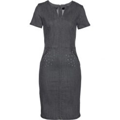 Sukienka dżinsowa Premium bonprix szary denim. Szare sukienki bonprix, bez wzorów, z denimu, bez kołnierzyka, bez ramiączek, maxi, dopasowane. Za 149.99 zł.
