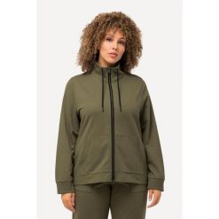 Damskie Bluza rozpinana stójka kieszeń kangurka dłuższy tył. Zielone bluzy Ulla Popken, plus size, bez wzorów, z bawełny, bez kaptura. W wyprzedaży za 191.99 zł.