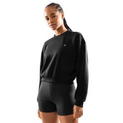 Bluza treningowa crop top dla kobiet Fitness Siroko Studio. Czarne bluzy SIROKO, bez wzorów, z materiału, bez kaptura. W wyprzedaży za 146.95 zł.