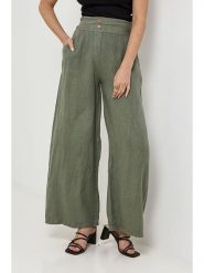 Rodier Lin Lniane spodnie w kolorze khaki rozmiar: XL/XXL. Brązowe spodnie materiałowe Rodier Lin, xl, bez wzorów, ze lnu, z podwyższonym stanem. Za 149.66 zł.