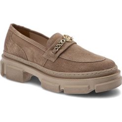 Beżowe Półbuty Karino Wygodne Skórzane Mokasyny. Brązowe mokasyny Karino, bez wzorów, z weluru, bez obcasa. Za 299.00 zł.