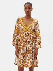 Selmark Sukienka letnia BM298 Żółty Relaxed Fit. Żółte sukienki Selmark, na lato, m, bez wzorów, z wiskozy, bez kołnierzyka, bez ramiączek. Za 189.99 zł.