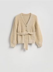 Kardigan z metalizowaną nicią - kremowy. Białe kardigany Reserved, l, bez wzorów, z dzianiny. Za 179.99 zł.