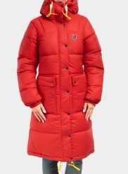 Płaszcz damski Fjallraven Expedition Long Down Parka. Czerwone parki Fjällräven, na zimę, l, bez wzorów, z nylonu, bez kaptura. Za 2,748.89 zł.