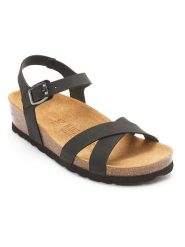 Mandel Sandały w kolorze czarnym na koturnie rozmiar: 38. Czarne sandały Mandel, bez wzorów, z otwartym noskiem, bez obcasa, na koturnie, bez zapięcia. Za 147.31 zł.