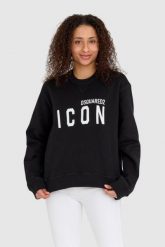 DSQUARED2 Czarna bluza damska z dużym logo icon. Czarne bluzy Dsquared2, s, bez wzorów, z bawełny, bez kaptura. W wyprzedaży za 809.99 zł.