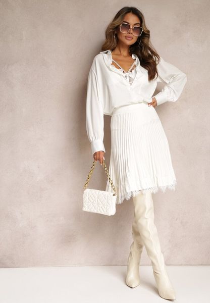 Biała Spódnica Mini Rozkloszowana z Gumką w Talii Saniurio. Białe spódnice Renee, bez wzorów, mini, rozkloszowane. Za 99.99 zł.