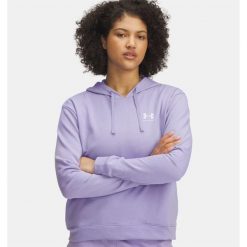 Bluza Damska UA RIVAL TERRY HOODIE 6005511-538. Fioletowe bluzy Under Armour, bez wzorów, bez kaptura. Za 136.99 zł.
