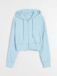 Rozpinana bluza z kapturem - błękitny. Niebieskie bluzy Sinsay, l, bez wzorów, z kapturem. Za 39.99 zł.