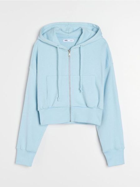 Rozpinana bluza z kapturem - błękitny. Niebieskie bluzy Sinsay, l, bez wzorów, z kapturem. Za 39.99 zł.