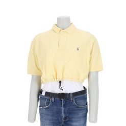 Polo damskie z krótkim rękawem Upcycling Polo Ralph Lauren. Żółte koszulki polo RALPH LAUREN, l, bez wzorów, z tkaniny, bez kołnierzyka, bez ramiączek. Za 136.28 zł.