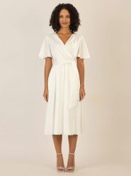 APART Sukienka w kolorze kremowym rozmiar: 40. Brązowe sukienki Apart, bez wzorów, z tkaniny, bez kołnierzyka, bez ramiączek, midi. Za 187.99 zł.