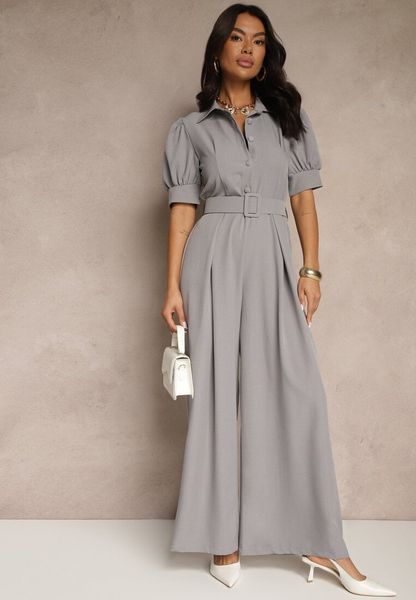 Szary Kombinezon Taliowany Ozdobiony Klamrą Filenala. Szare sukienki Renee, m, bez wzorów, eleganckie, bez kołnierzyka, bez ramiączek. Za 149.99 zł.