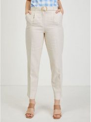 Orsay Spodnie w kolorze kremowym rozmiar: 32. Brązowe spodnie materiałowe Orsay, bez wzorów, z materiału, z podwyższonym stanem. Za 78.99 zł.