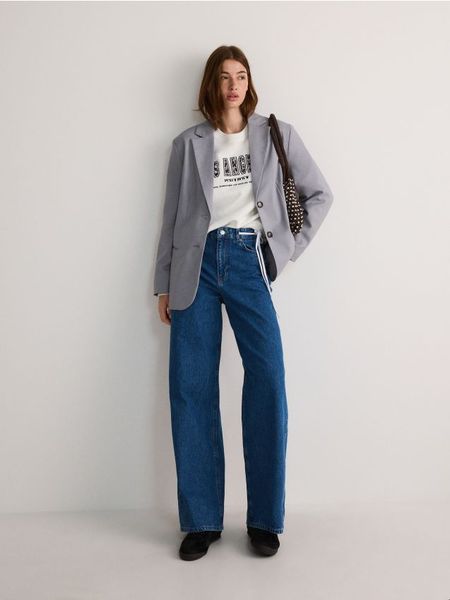 Jeansy wide leg ze sznurkami - niebieski. Niebieskie jeansy Reserved, bez wzorów, z podwyższonym stanem. W wyprzedaży za 119.99 zł.