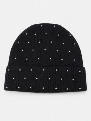Prążkowana czapka beanie z ozdobną aplikacją cyrkonii - czarny. Czarne czapki Sinsay, z aplikacjami, prążkowane. Za 19.99 zł.