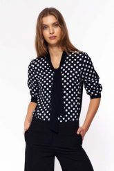 Bluzka w Grochy z Wiązaniem - Czarna. Czarne bluzki Nife, l, bez wzorów, z elastanu, bez kołnierzyka, bez ramiączek. Za 164.90 zł.