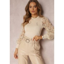 Jasnobeżowy Sweter Philea. Brązowe swetry Renee, s, w ażurowe wzory, z jeansu, bez ramiączek. W wyprzedaży za 99.99 zł.