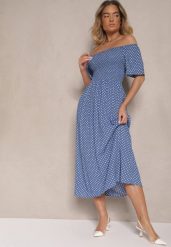 Niebieska Bawełniana Sukienka o Rozkloszowanym Kroju Zdobiona Printem w Groszki Lisanovia. Niebieskie sukienki Renee, na co dzień, m, z aplikacjami, z bawełny, eleganckie, bez kołnierzyka, bez ramiączek, midi, proste. Za 59.99 zł.