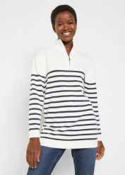 Sweter ze stójką. Białe swetry bonprix, bez wzorów, bez ramiączek. Za 109.99 zł.